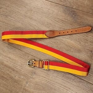 Trafalgar Ribbon Belt Adjustable Red & Gold w/Leather Accent size Medium